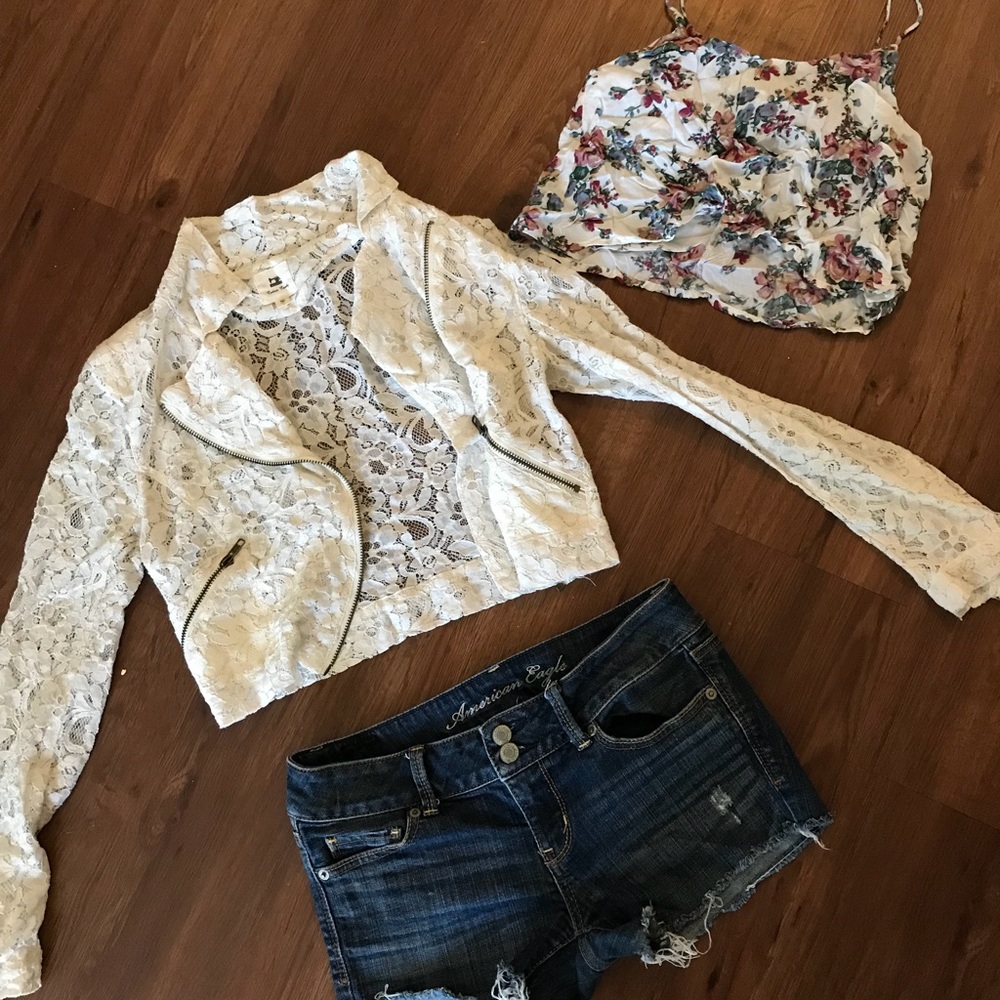 Lace long sleeve crop jacket